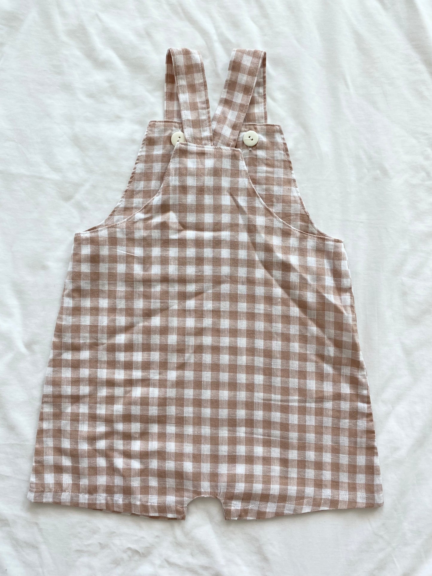 Boys Wear Loose Fit Overall - Flax Cotton Gingham Pine