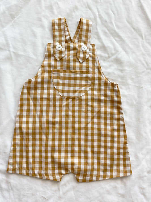 Boys Wear Loose Fit Overall - Cotton Gingham Mustard