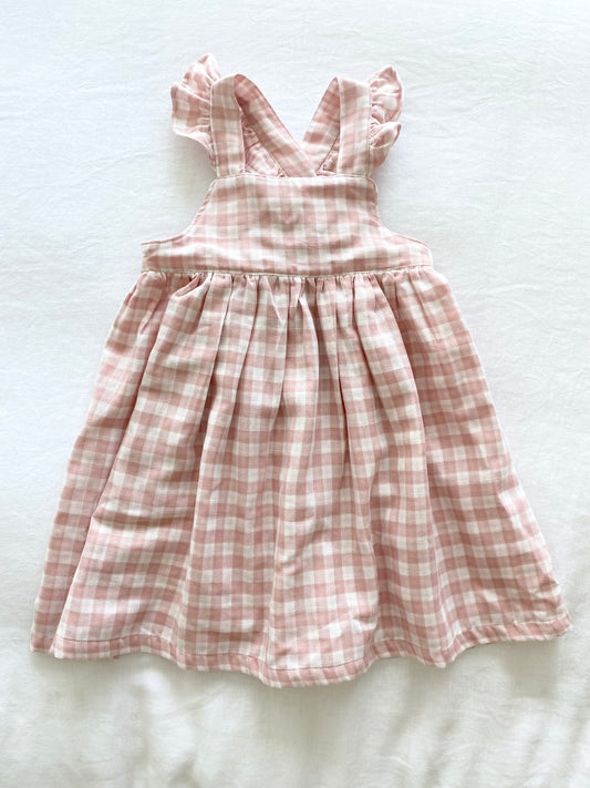 Marigold Dress - Cotton Double Cloth Gingham Pink