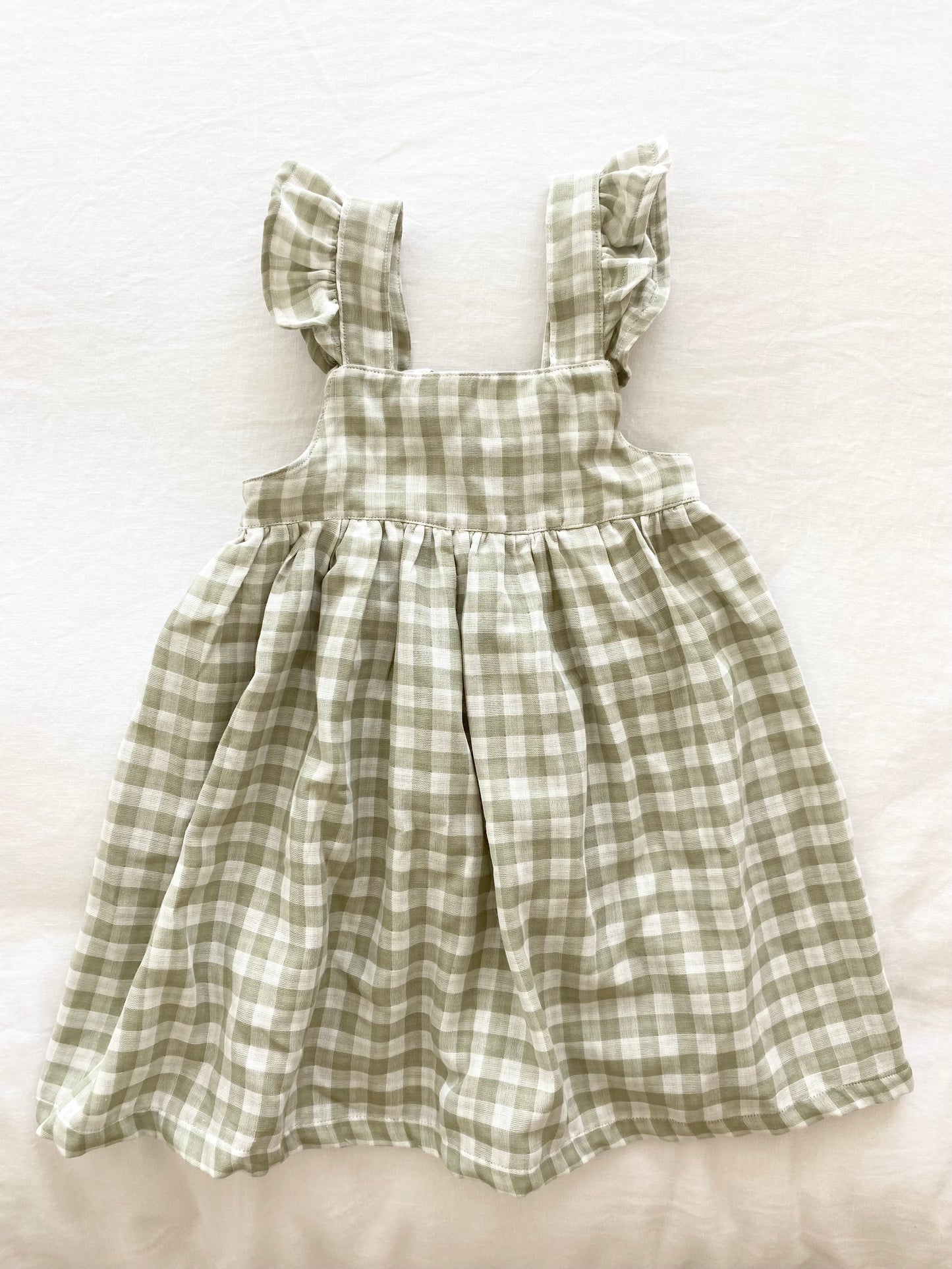 Marigold Dress - Cotton Double Cloth Gingham Sage