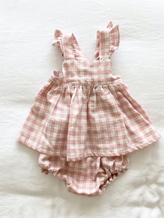 Marigold Peplum Sets - Cotton Double Cloth Gingham Pink