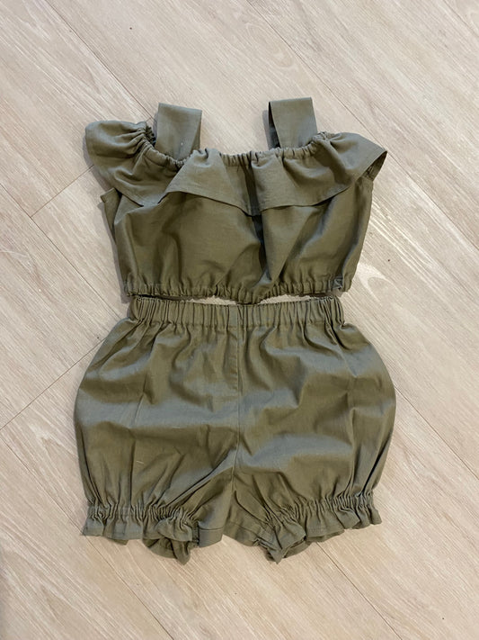 Crop Top and Panty Bloomer Set - Cotton Khaki