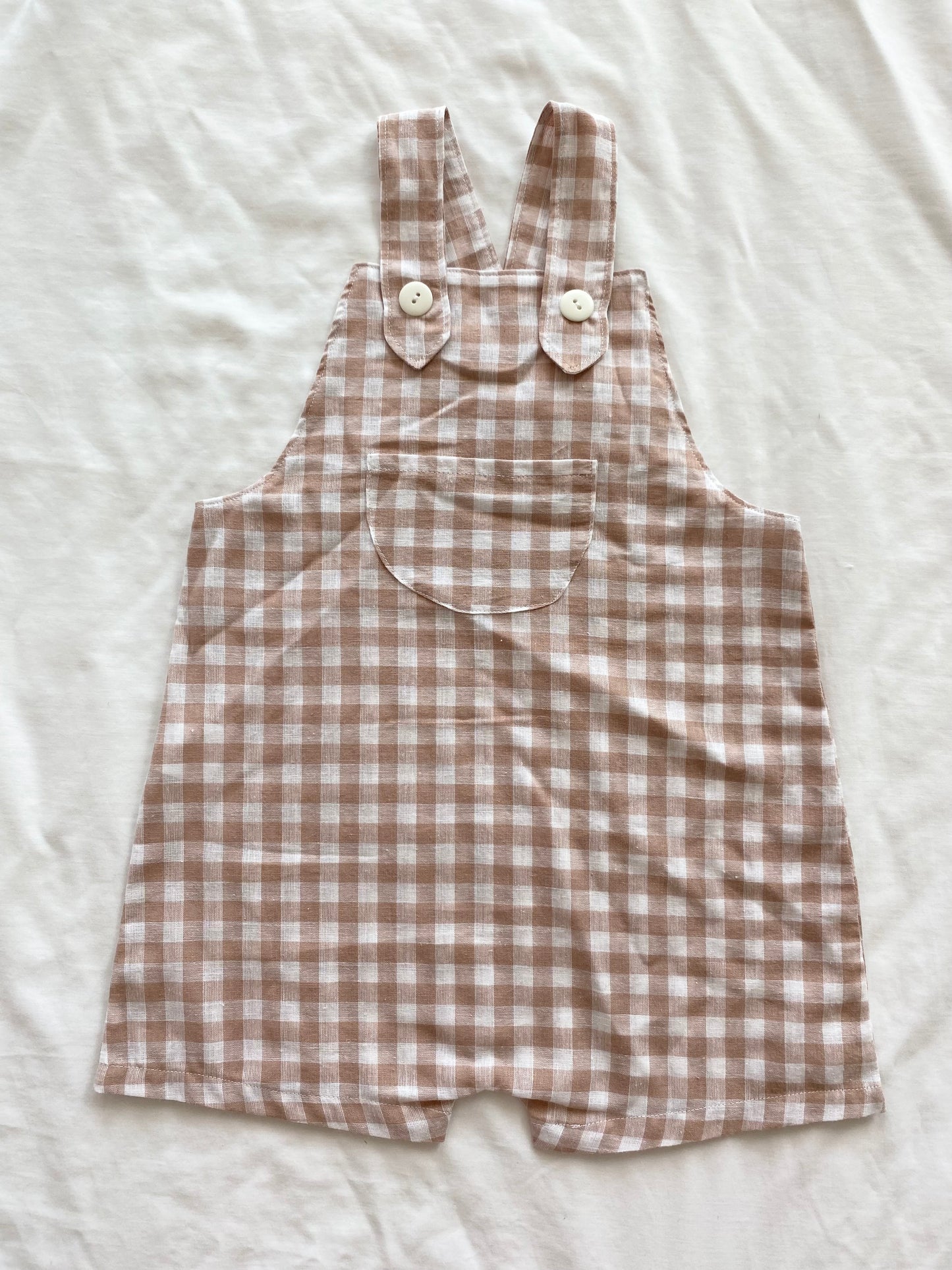 Boys Wear Loose Fit Overall - Flax Cotton Gingham Pine