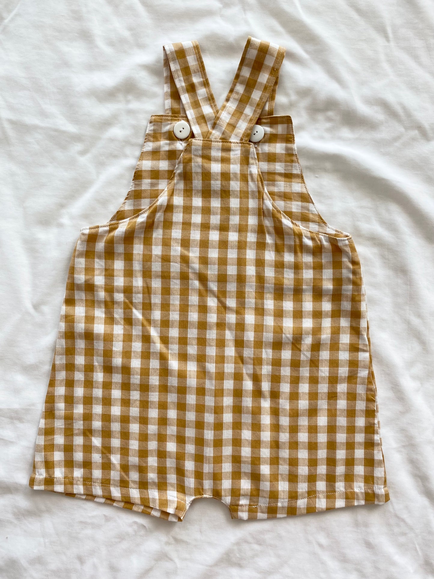 Boys Wear Loose Fit Overall - Cotton Gingham Mustard