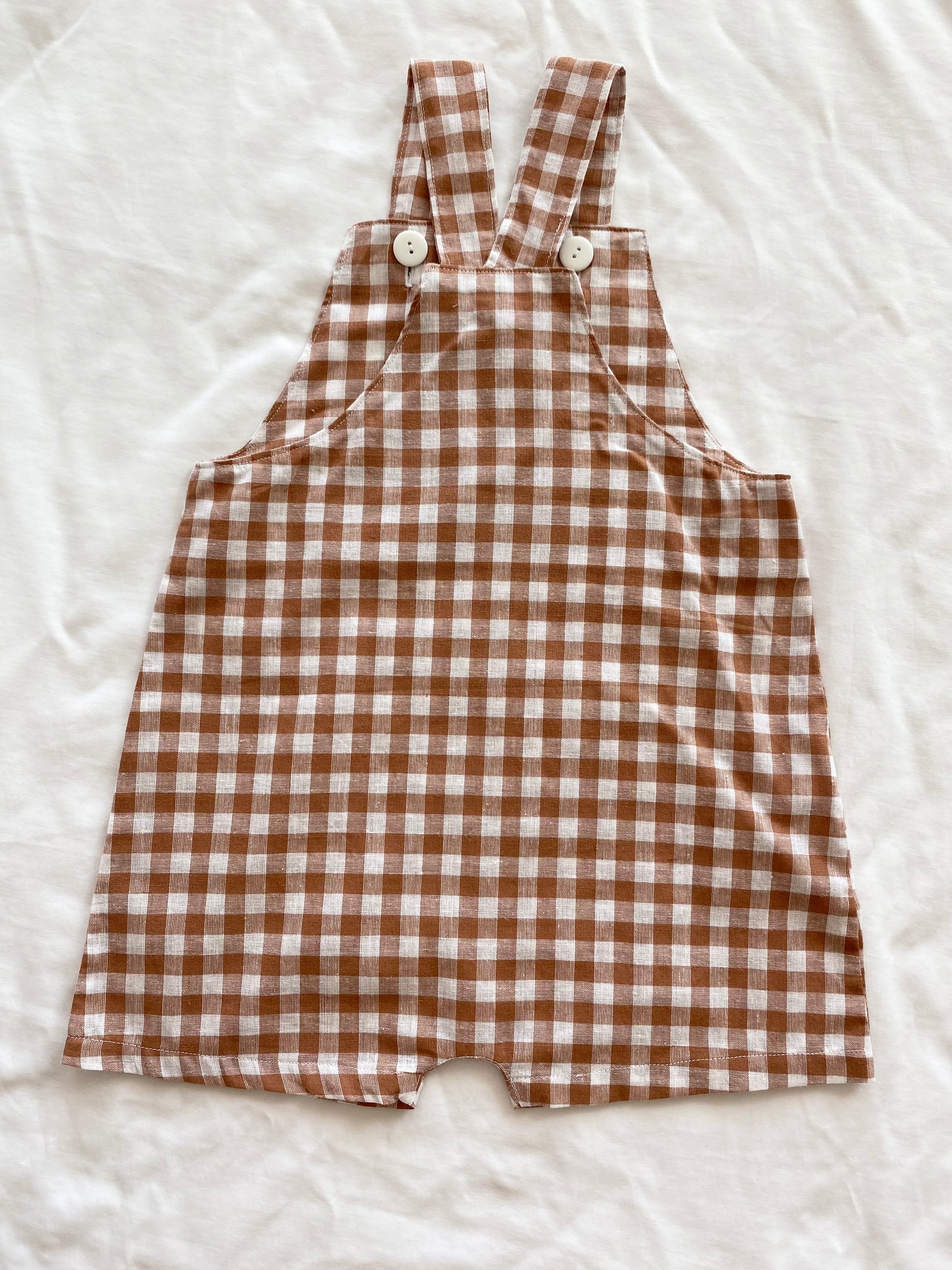 Boys Wear Loose Fit Overall - Flax Cotton Gingham Nutmeg