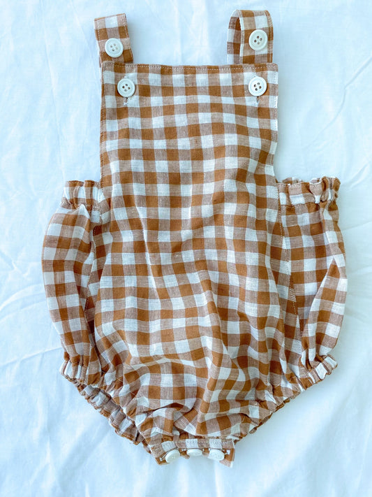 Unisex Romper -  Cotton Gingham Caramel