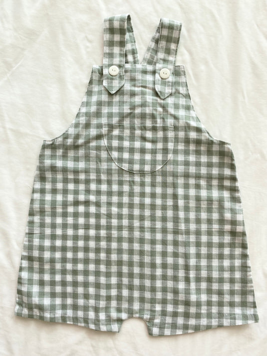 Boys Wear Loose Fit Overall - Flax Cotton Gingham Sage