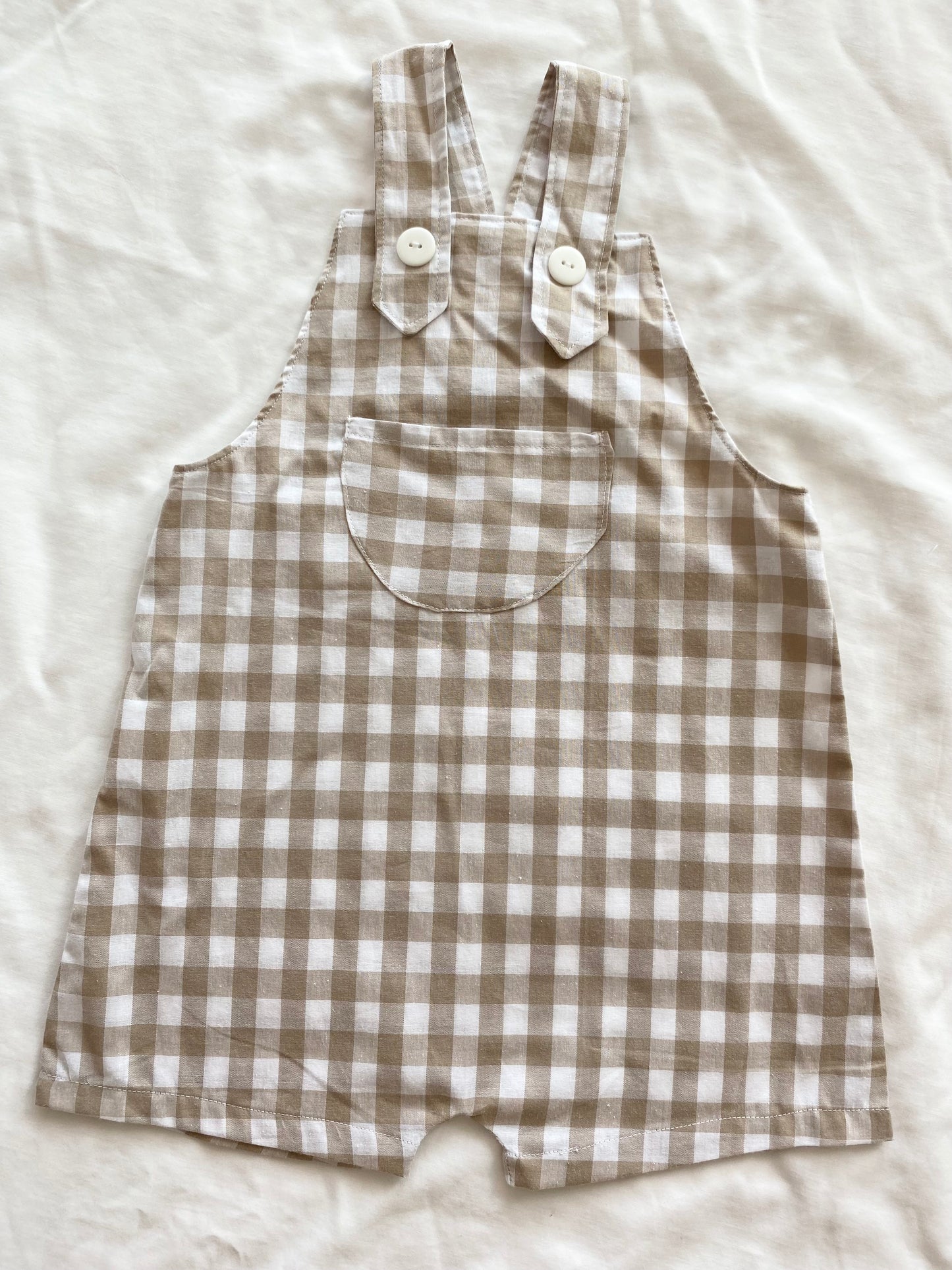 Boys Wear Loose Fit Overall - Cotton Gingham Beige