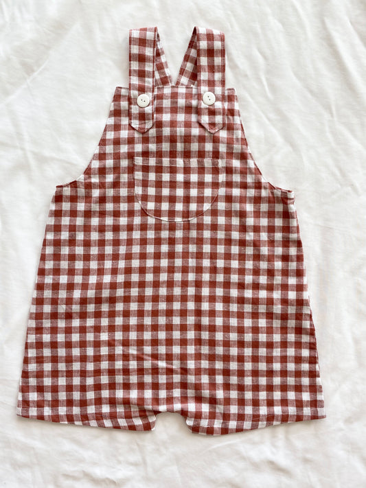 Boys Wear Loose Fit Overall - Flax Cotton Gingham Brick