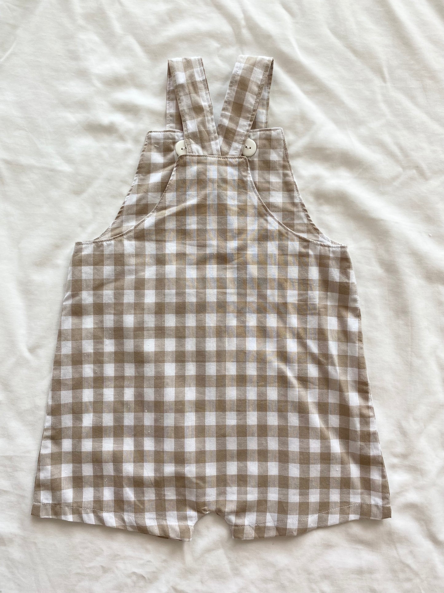 Boys Wear Loose Fit Overall - Cotton Gingham Beige