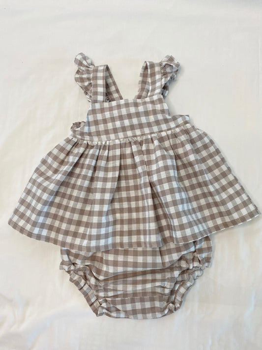 Marigold Peplum Set - Cotton Gingham Mocha