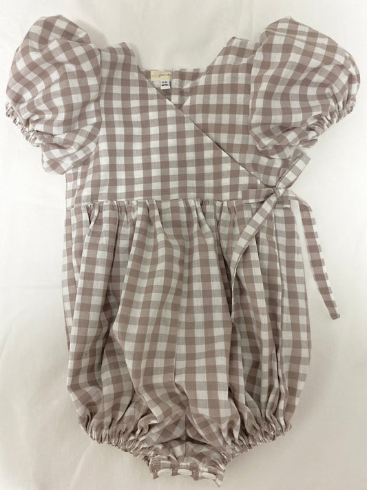 Ellis Wrap Romper - Cotton Gingham Mocha