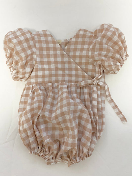 Ellis Wrap Romper - Cotton Gingham Pine