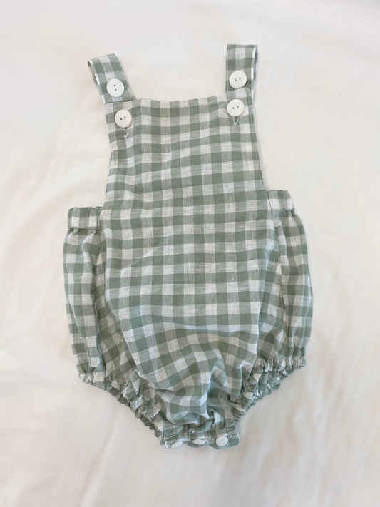 Unisex Romper - Cotton Gingham Mint