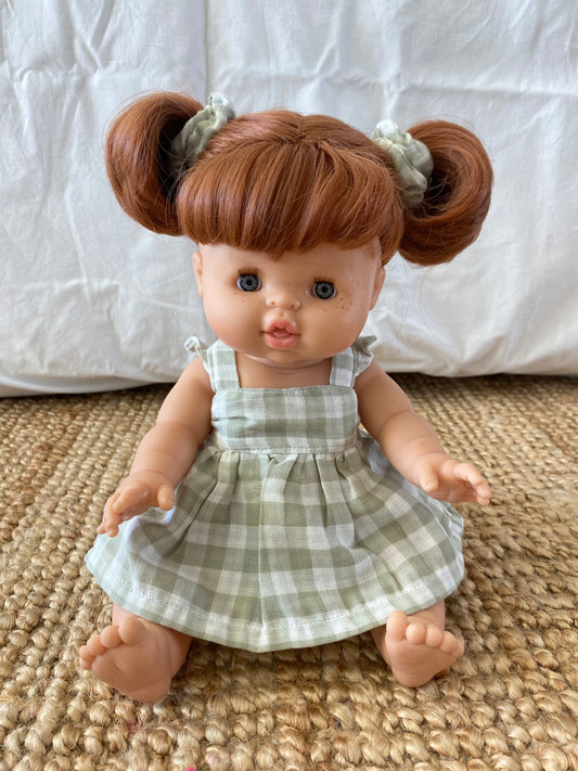 Dolls Dress - Cotton Double Cloth Gingham Sage