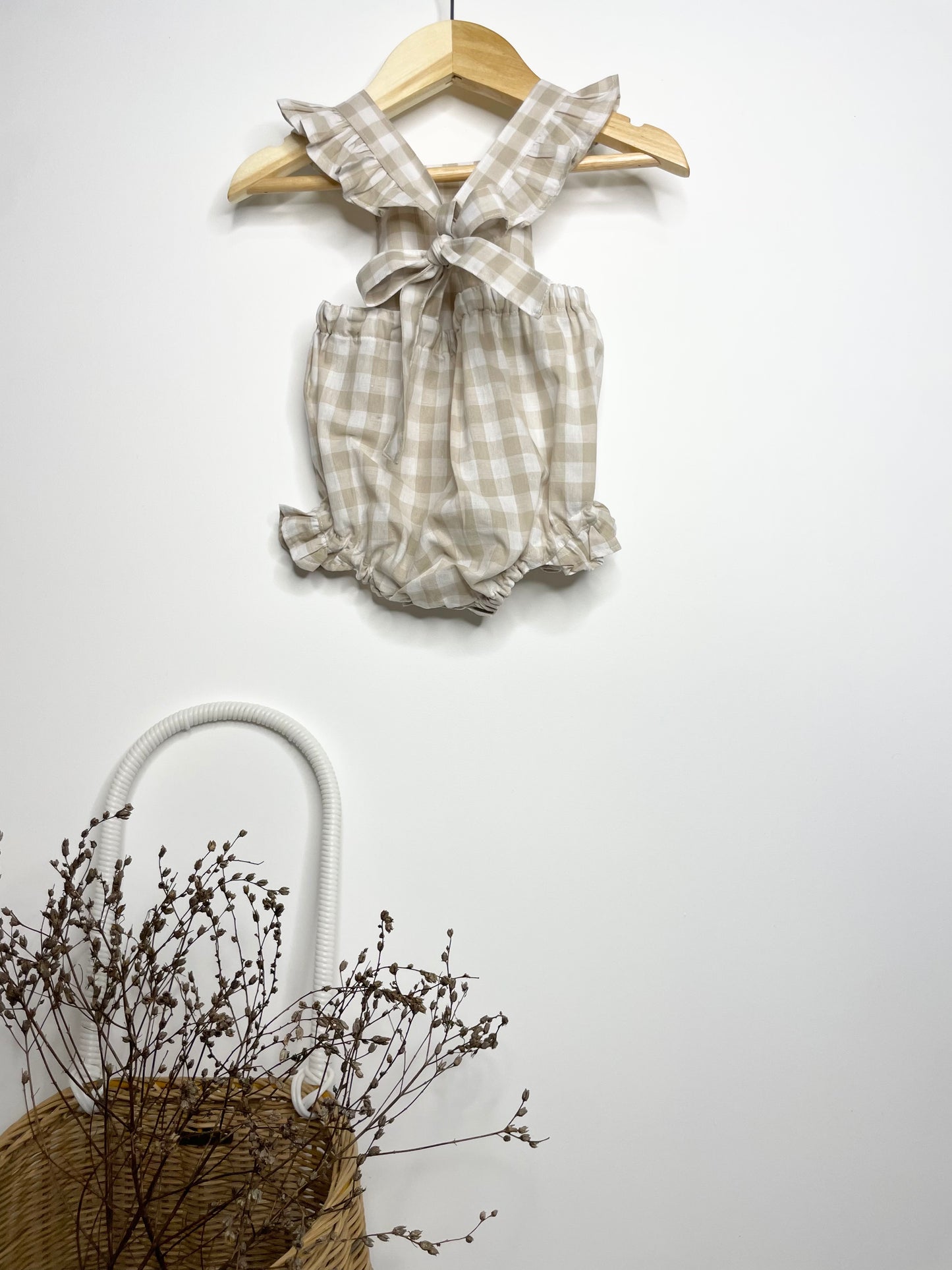 Marigold Romper - Cotton Gingham Beige