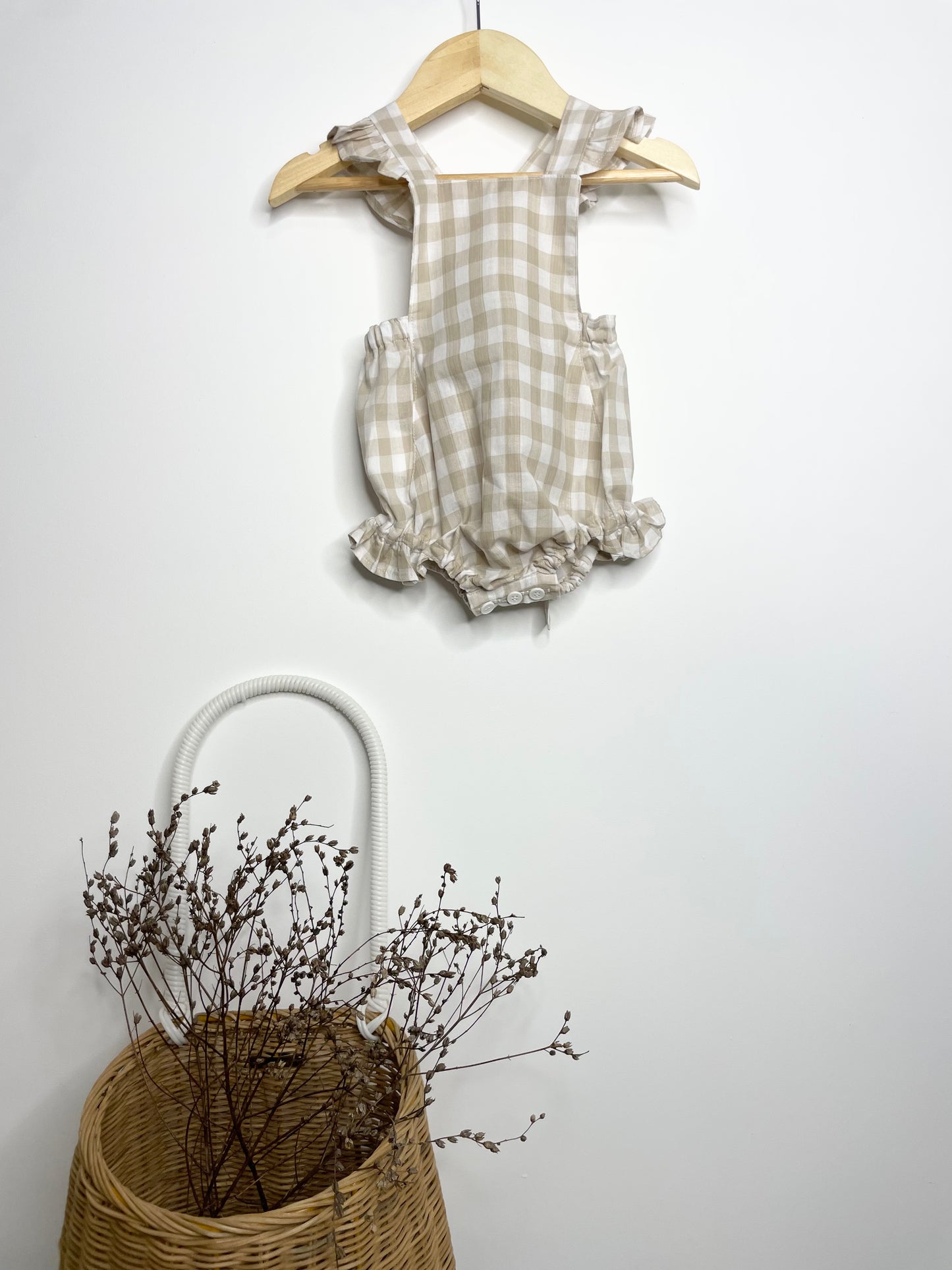 Marigold Romper - Cotton Gingham Beige