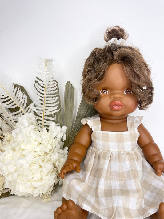 Marigold Dolls Dress - Cotton Gingham Beige