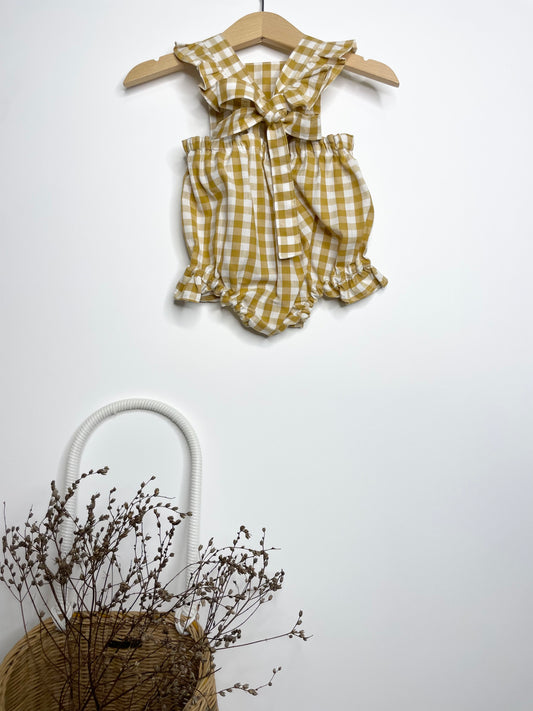 Marigold Romper - Cotton Gingham Mustard